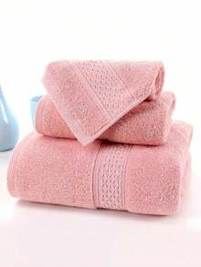SHEIN 3 件套柔软、亲肤、吸水纯色毛巾套装 - 包括 1 条浴巾 + 1 条手巾 + 1 条手帕 - 非常适合浴室和水疗中心使用家庭浴室装饰秋季装饰回到学校美容沙龙家庭浴室 - 彩色 - 查看 15