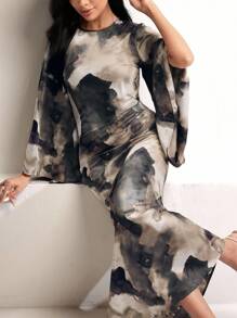 Veilorie 女士优雅扎染印花斗篷袖连衣裙 - 彩色 - 查看 7