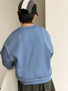 SHEIN 青少年男孩休闲韩版宽松撞色圆领卫衣，适合通勤、上学、日常休闲装、运动、秋冬