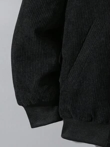 SHEIN Teen Boys' Black Corduroy Thermal Lined Slim Fit Minimalist Padded Jacket, Casual, School, Comfortable, Versatile, Soft Fabric, Suitable For Daily Wear, School, Outings, Outdoor Activities, Autumn/Winter Teen Boy Jackets Teen Boys Coats Boys Winter Jackets Boys Corduroy Jacket Boys Bomber Jacket Teen Boys Winter Clothes Boys Jackets Fall Winter - Black - View 3