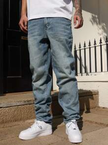 Manfinity Homme Herren Jeans mit geradem Bein und weitem Schnitt, vielseitig einsetzbar - Helle Waschung - Übersicht 4