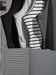 SHEIN EZwear 4 chiếc áo hai dây nữ kiểu dáng thường ngày kẻ sọc đen trắng, ôm sát, gợi cảm, thích hợp cho mùa hè. - Nhiều màu - Xem 6