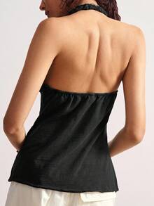 Bohemela Damen Lässig einfarbiges Strick Loose Fit Tank Top, Damen Tank Tops Sommer, Damen Boho Tank Top, Damen Trägertops - Schwarz - Übersicht 8
