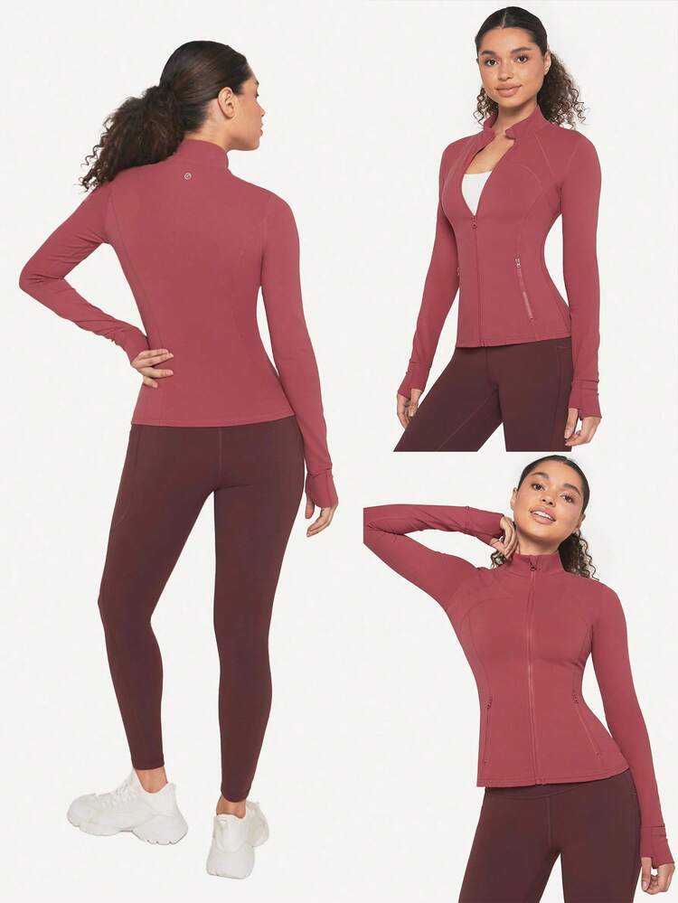 FeatherFit™ Slim-It Streamline Performance Secure Pockets Zip Up Long Sleeve Jacket Low Impact Yoga Pilates Daily Spring Summer