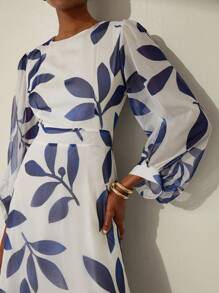 Aveloria Modichic Tencel Printed Romantic Vacation & Commute Long Sleeve Dress For Women Fall Cloth For Women - Blue and White - View 3