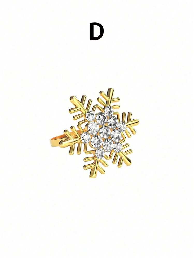 1 pieza/6 piezas/12 piezas Anillos para servilletas navideños, en forma de copo de nieve y ciervo dorados/plateados de unicolor de aleación pulida con diseño calado, decoraciones navideñas, decoración de mesa, boda, cumpleaños, fiesta - Multicolor - Añade 20