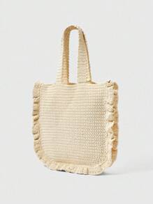 ROMWE Fairycore Borsa da spalla casual da spiaggia con stampa floreale tessuta - Bianco - Visualizzare 5