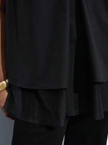 Maija 大码女式纯色V领双下摆宽松无袖休闲衬衫