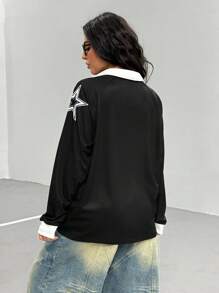 青少年女孩休闲宽松V领数码印花卫衣