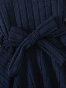 SHEIN 2 件女童罗纹长袖连衣裙（含紧身裤）套装，春秋 - 藏蓝色 - 查看 5