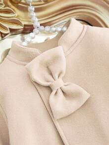 SHEIN Elladie kids 女婴优雅简约蝴蝶结外套和帽子套装，秋冬季 - 杏色 - 查看 3