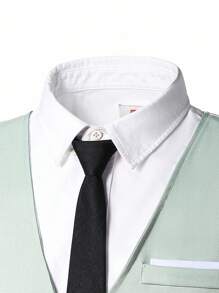 SHEIN 2pcs/Set Teen Boy Gentleman Suit, Mint Green Chest Panel Contrast Slim Fit Vest + Shorts, Elegant Formal Outfit For Birthday, Wedding, Graduation, Party, Wedding Guest, Pageboy, Ring Boy, School, Campus, College - Mint Green - View 4