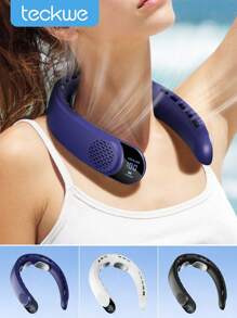 Teckwe Quạt đeo cổ có tấm làm mát, máy điều hòa không khí di động không cánh, hoạt động êm ái, có thể sạc lại, vật dụng thiết yếu cho kỳ nghỉ của nam nữ khi đi du lịch, cắm trại và hoạt động ngoài trời. - Nhiều màu - Xem 6