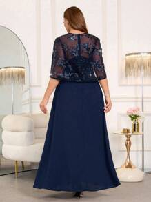 Ellevyn 大码女式优雅亮片刺绣连衣裙，适合派对和聚会，秋季万圣节万圣节服装万圣节服装女装万圣节服装女装万圣节大码万圣节服装万圣节万圣节派对服装大码女装外出服装秋季服装女式长裙女式连衣裙，婚礼宾客礼服女式 - 藏蓝色 - 查看 2