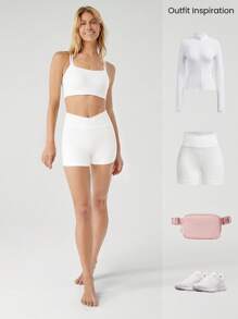 GLOWMODE Double-Cross Strap Sports Bra Adjustable Scoop Neck One Piece Padding Light Support Low Impact Yoga Studio Gym Daily - White - View 7