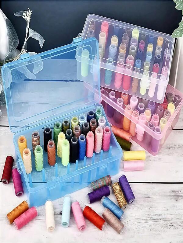 SHEIN 42 Spulen Nähgarn Organizer, abschließbare transparente Aufbewahrungsbox, geeignet für Stickerei- und Quiltingzubehör, tragbare Nähwerkzeug Aufbewahrungsbox, sicheres Design.