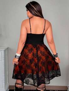 Whyspr 中世纪复古哥特式深色迷你连衣裙，女士蕾丝玫瑰吊带连衣裙 - 橘色 - 查看 2