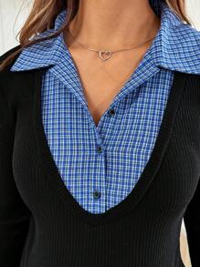 SHEIN Maternity Color Block 2 In 1 Long Sleeve Raglan Fitted Ribbed Ribbed Casual Dress  Fall Clothes  Long Sleeve Fall Winter Clothes - Black - View 6