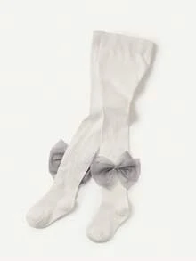 Cozy Pixies 1 件装女婴厚款蝴蝶结装饰紧身裤，适合户外穿着 - 白色 - 查看 7