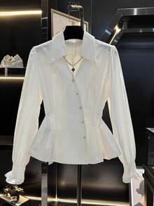 Franclia Women's Shirt With Oblique Placket Design And Cuff Decoration Fall Cloth For Women