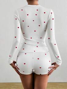 INAWLY 2pcs Casual Fitted Square Neck Long Sleeve T-Shirt & Shorts Pajama Set Fall Cloth For Women