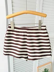 SHEIN Tween Girl Casual Basic Textured Knit Sleeveless Top And Shorts Set Girls Striped Two Piece Set Girls Striped Short Set Two Piece Summer Set Kids Tween Girls Striped Two Piece Kids Striped Two Piece Set