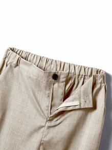 SHEIN 2 件套青少年男孩绅士装，包括灰色修身背心 + 休闲长裤，优雅正式服装，适合生日、婚礼、毕业典礼、派对、婚礼嘉宾、花童、戒指男孩 - 卡其色 - 查看 5