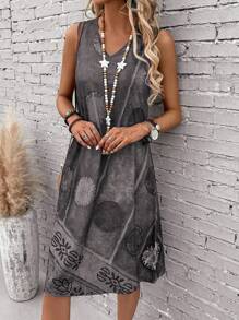 EMERY ROSE Graphic Print Tank Summer Dress - Grey - View 5