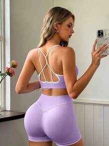 Sovereign Charm Women's Seamless High Elasticity Backless Design Sports Bra Lavender Workout Top Cross Back Sports Bra Lavender Sports Bra - Purple - View 1