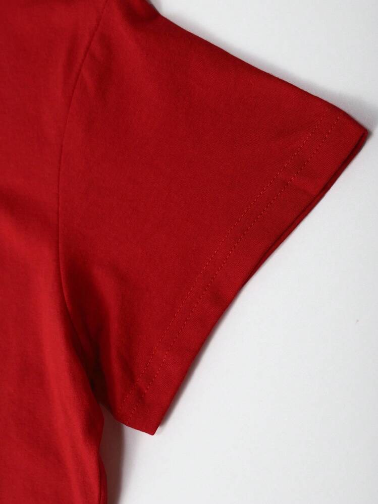 Franclia 女士休闲亮片蝴蝶图案圆领短袖T恤，夏季 - 紅色 - 查看 4