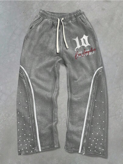 PAVTROS Manfinity Streetrush Avant-Garde Hip-Hop Streetwear Sweatpants For Men With Long Length And Bold Letter Design