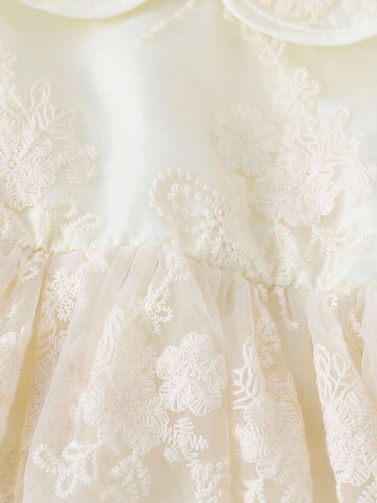 Souflis Souflis 女婴优雅花卉刺绣网眼公主裙，彼得潘领长袖，适合春、夏、秋季场合，如生日派对、摄影、学校等。 - 米色 - 查看 9