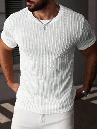 Manfinity Homme Men Solid Color Short Sleeve Plain Casual T-Shirt, For Husband