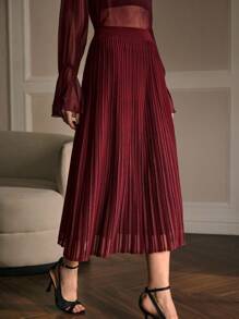 MOTF PREMIUM Plissierter Midi-Pullover-Rock für Herbst & Winter - Bordeaux - Übersicht 6