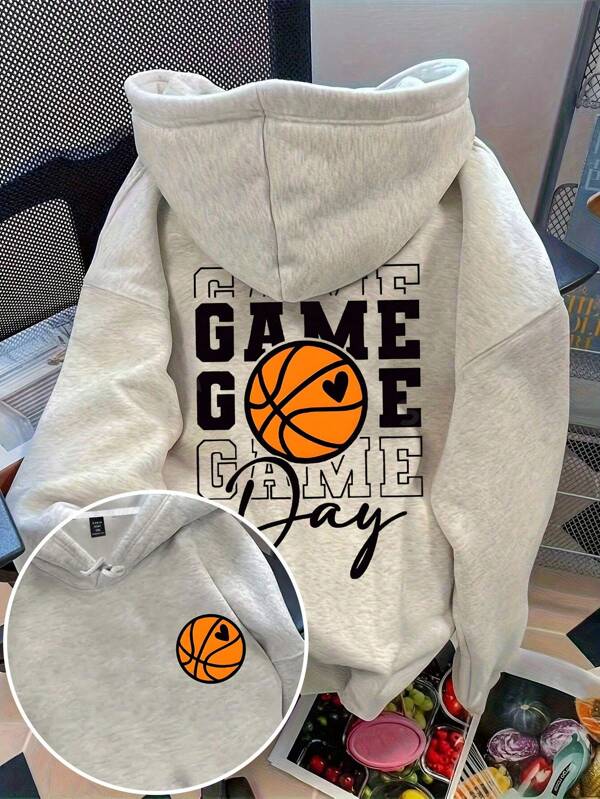 DrmWander Sudadera con capucha con cordón y estampado de letra de baloncesto para mujer de talla grande, de gran