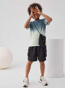 SHEIN Tween Boy Ombre Round Neck Tee
