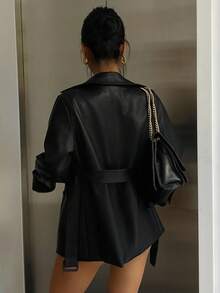 DAZY 女士休闲系带翻领西装外套，常规版型，秋季女式外套 - 黑色 - 查看 2