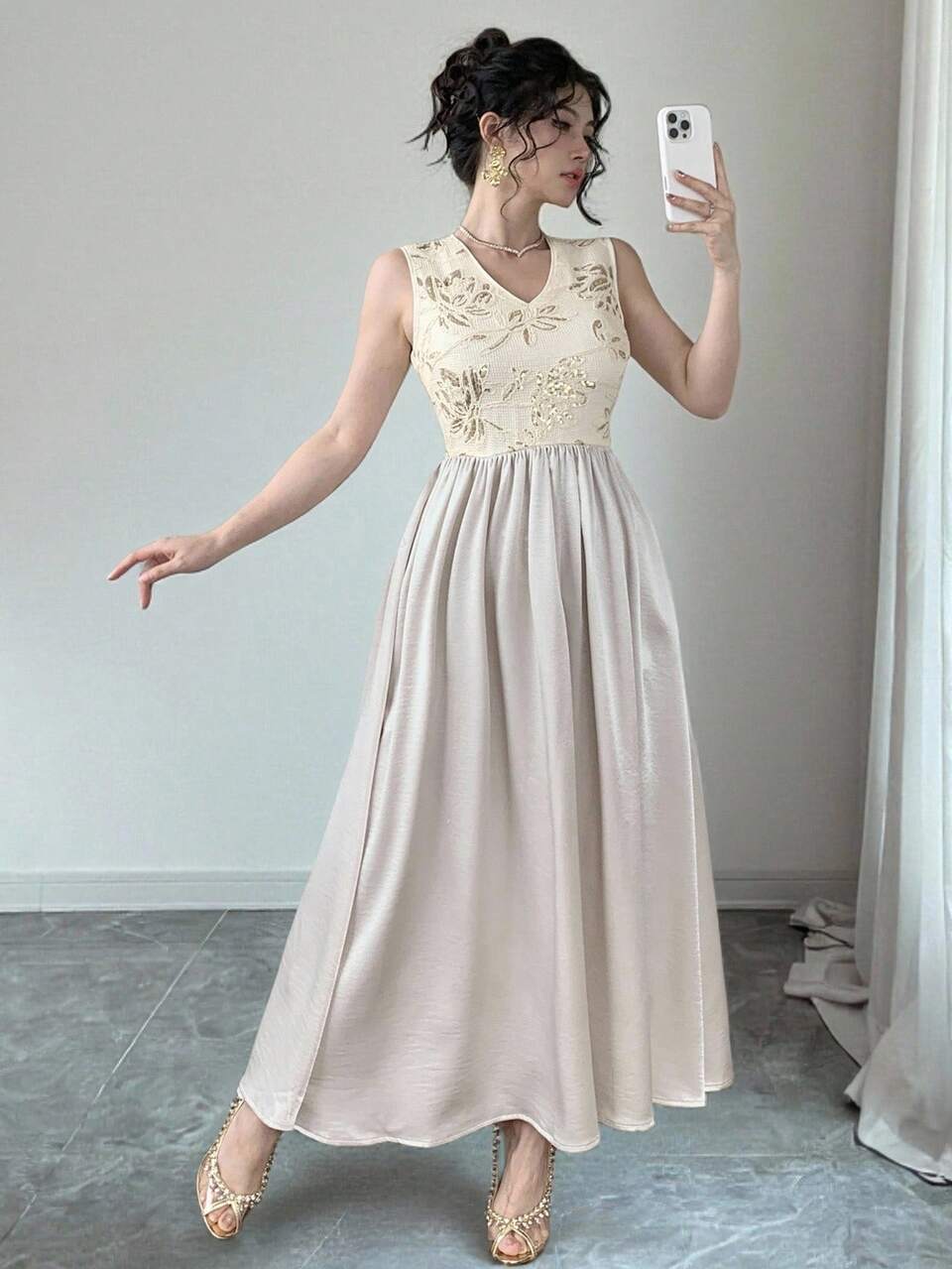 Women's Mid-Length Sleeveless V-Neck Patchwork Dress Wedding Women Dresses Summer Women Dresses SunDress