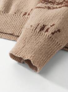 GALLERY FADE Round Neck Knitted Pullover For Men, Soft & Solid Color, Dropped Shoulder, Versatile, Business/Commute Wear, Autumn/Winter Eye Sweater Grunge Sweater Brown Sweater Graphic Sweater Men Knit Sweater Eye Print Sweater Mens Knit Sweater Mens Eye Sweater - Khaki - View 5