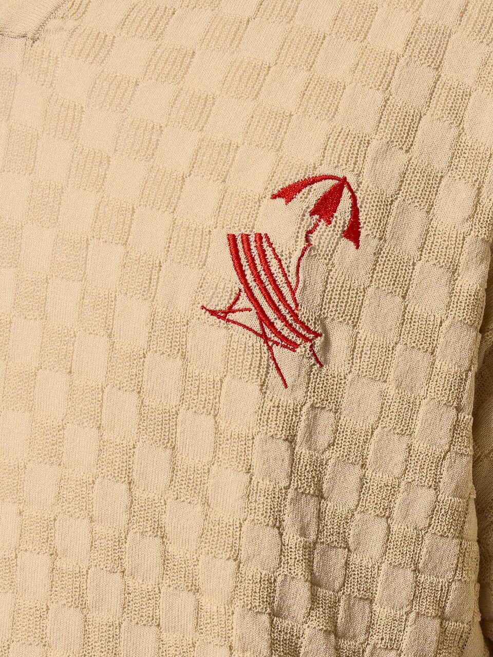 Koszulka polo w kratkę z długim rękawem, haftem graficznym, obniżonymi ramionami, wiosenno-letnimi wakacjami