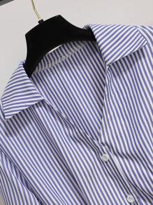 Franclia Cross V-Neck Pleated Button Striped Dress For Women All White Casual Outfits Spring Fall Cloth For Women - Blue - View 6