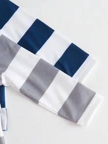 SHEIN Playful Pals 2 Stücke Baby Jungen Lässig Grau & Blau gestreifte bequeme Rundhals Langarm T-Shirts, geeignet für den täglichen Gebrauch, Zuhause, Sport, Frühling/Herbst