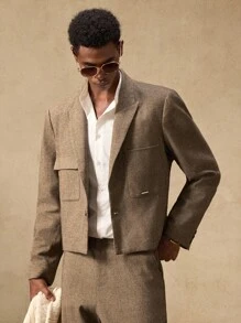 AKNOTIC 2pcs Business Casual Men's Fashion Woven Slim Fit Mocha Brown Suit Blazer Set, Suitable For Summer, Autumn, Vacation, Wedding, Party, Graduation Gift - Mocha Brown - View 2