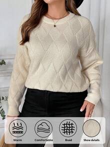 SHEIN Clasi 大码女式套头毛衣，优雅套头毛衣，百搭套头毛衣，秋冬女式针织套头毛衣，女士秋季毛衣，女士针织套头毛衣，女士针织衫，秋季毛衣，套头针织毛衣，女士针织毛衣，套头毛衣，女士毛衣，教师款套头毛衣，大码女式套头毛衣，女士办公室款套头毛衣，冬季外出款套头毛衣 - 杏色 - 查看 5