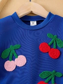 Elladie kids Girls' Blue Knitted Cherry Pattern Sweatshirt Co-Ords For A Playful And Stylish Look Fall Winter - Blue - View 6