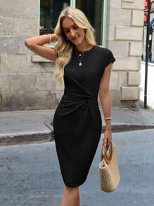 SHEIN LUNE Women's Casual Twist Patterned All-Over Print Fitted Dress,Elegant Dresses For Women,