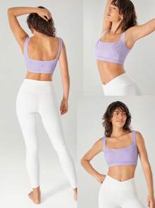 GLOWMODE FeatherFit™ Full Underarm Coverage Pleated Side Seam Open U Back Sports Bra Low Impact Yoga Daily Removable Cups - Lavender Haze - View 8
