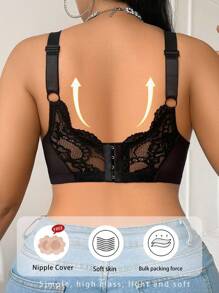 1pc Plus Size Lace Sheer Sexy Underwire Lingerie Bra - Black - View 2
