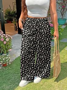 SHEIN EZwear 大码休闲日常碎花裤，适合夏季 - 彩色 - 查看 7