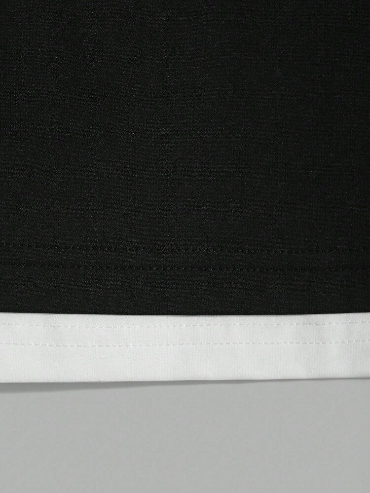 SHEIN 青少年男孩黑白撞色休闲 T 恤，舒适、时尚、百搭、面料柔软，适合日常穿着、上学、旅行、户外运动、返校、秋冬 - 黑與白 - 查看 9